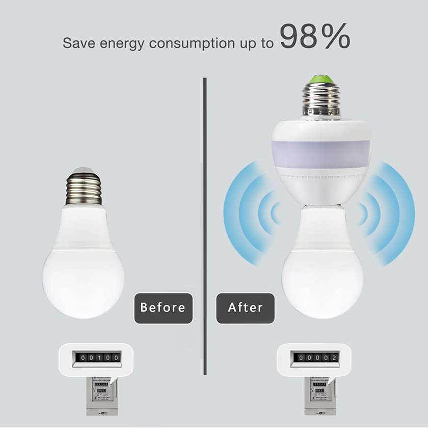 esenlite Radar Sensor de movimiento activado Retrofit LED, luz Sockets COMPATIBLES CFL foco incandescente Lámpara de luz Fixture interior mesa planta decoración para exteriores Base Fija Dusk to Dawn Dimmable Camino