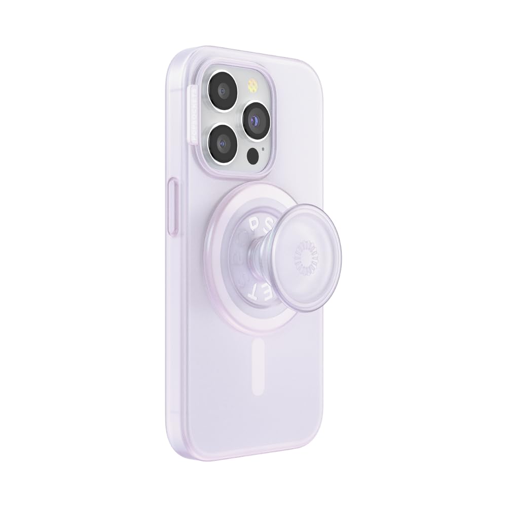 PopSockets - Funda para iPhone 15 Pro con Agarre Redondo para teléfono Compatible con MagSafe, Funda para teléfono iPhone 15 Pro, Compatible con Carga inalámbrica, Color Blanco opalescente
