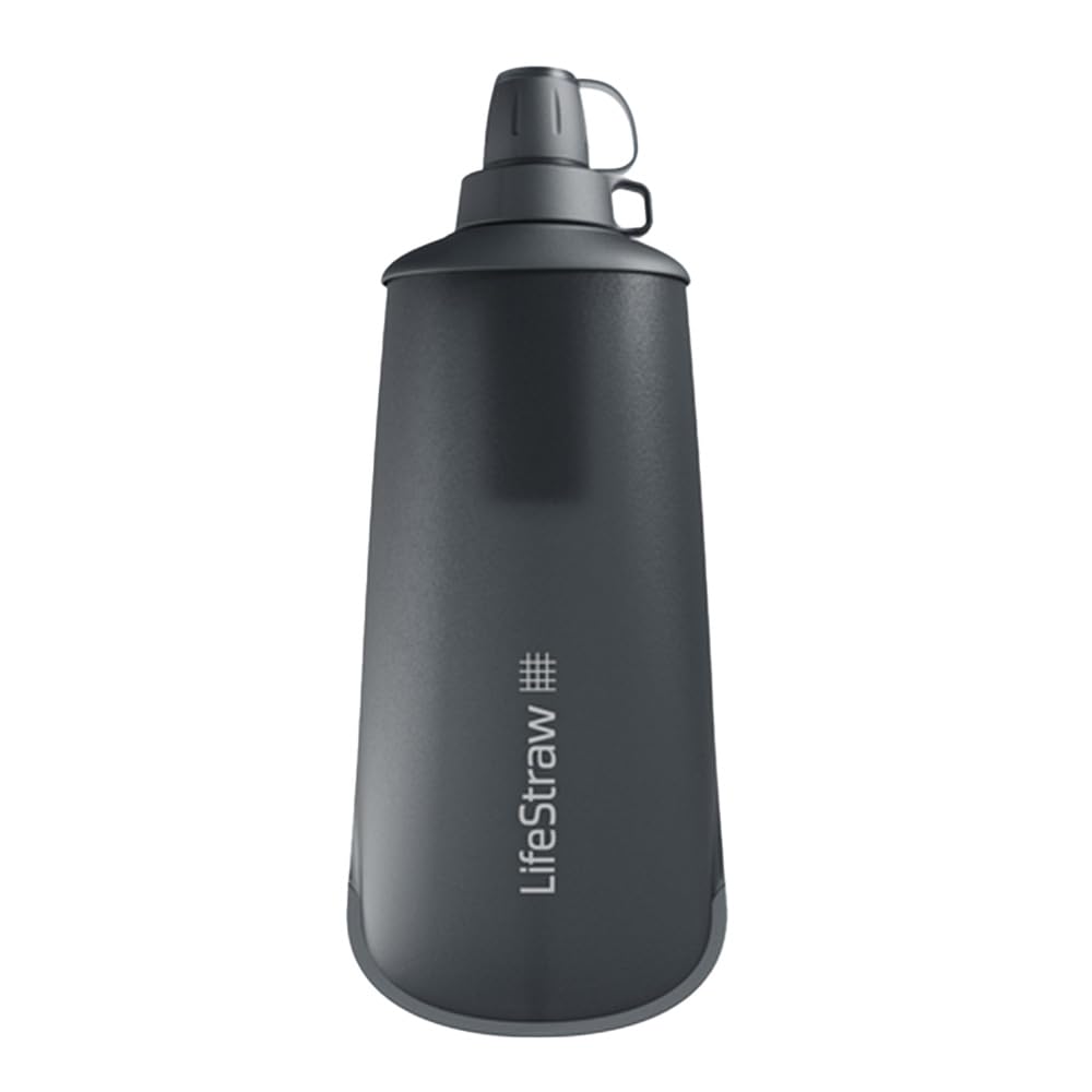 LifeStraw Peak Series - Sistema de filtro de agua plegable para botellas exprimidas, 650 ml para correr por senderos, viajes, ciclismo y pesca, gris montaña oscuro - Dark Mountain Gray - 0.7 Litros
