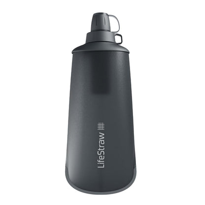 LifeStraw Peak Series - Sistema de filtro de agua plegable para botellas exprimidas, 650 ml para correr por senderos, viajes, ciclismo y pesca, gris montaña oscuro - Dark Mountain Gray - 0.7 Litros