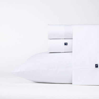 Nautica Juego de Sábanas 100% Algodón 200 Hilos - Individual - True White nau Solid (Blanco)