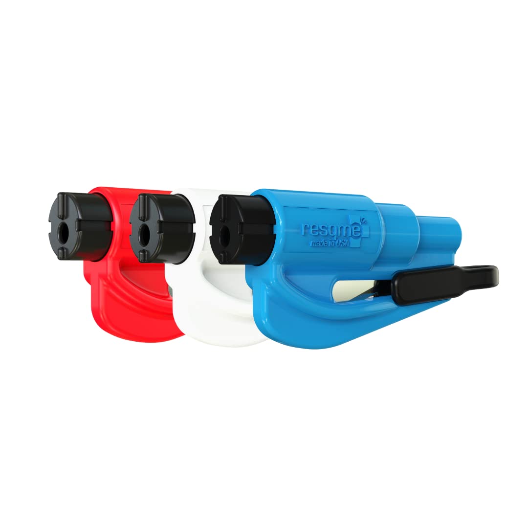 resqme Herramienta de Emergencia 2 en 1, Corta Cinturón y Rompe Vidrios - Estándar - Rojo - Blanco - Azul