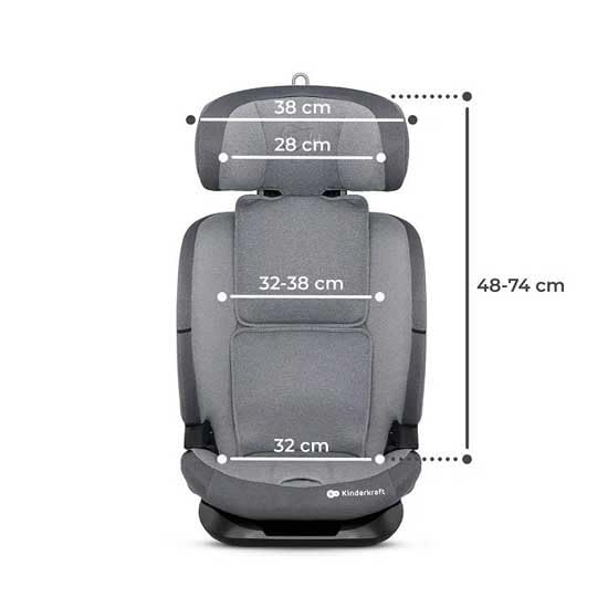 Kinderkraft ONETO3 I-Size Autoasiento Isofix, Asiento de carro, Niños Grupo 1/2/3, 9-36 Kg, R129, Protectores Laterales, Top Tether, Ajustar con una Mano, Silla de Automóvil, Easy Grow System, Gris