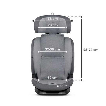 Kinderkraft ONETO3 I-Size Autoasiento Isofix, Asiento de carro, Niños Grupo 1/2/3, 9-36 Kg, R129, Protectores Laterales, Top Tether, Ajustar con una Mano, Silla de Automóvil, Easy Grow System, Gris