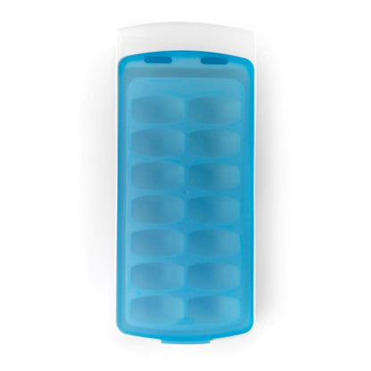 OXO Good Grips No-Spill bandeja de cubitos de hielo con tapa de silicona, Bandeja de hielo, Blanco/Azul, 8.8-Ounce, 1