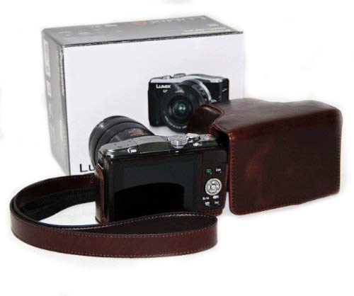 MegaGear "Ever Ready" Protective Leather Camera Case, Bag for Case for Panasonic GF6 with 14-42 & 45-150 Lens (Dark Brown)
