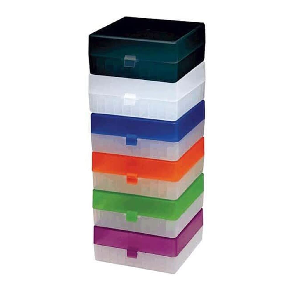 Argos R3130 - Tubo de microcentrífuga de polipropileno translúcido de 100 lugares, caja de almacenamiento criogénico con tapas de colores surtidos para tubos de microcentrífuga de 0.5, 1.5 y 2.0 ml