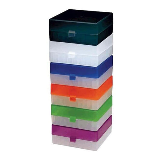 Argos R3130 - Tubo de microcentrífuga de polipropileno translúcido de 100 lugares, caja de almacenamiento criogénico con tapas de colores surtidos para tubos de microcentrífuga de 0.5, 1.5 y 2.0 ml