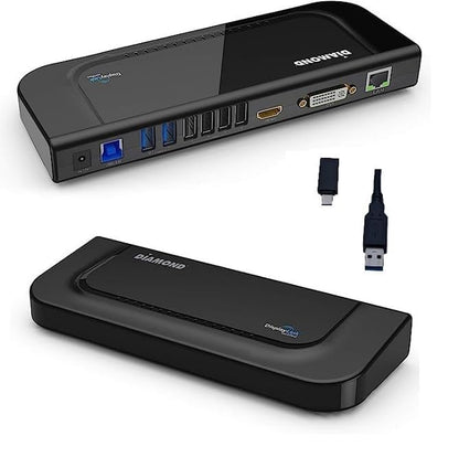 Diamond Multimedia - Estación de acoplamiento universal Ultra Dock Dual Video USB 3.0/2.0 con salidas Gigabit Ethernet, HDMI y DVI, entrada y salida de audio para portátiles, Ultrabook, Macbook, Windows 10, 8.1, 8, 7, XP, Mac OS y Android 5.0 y superior. 