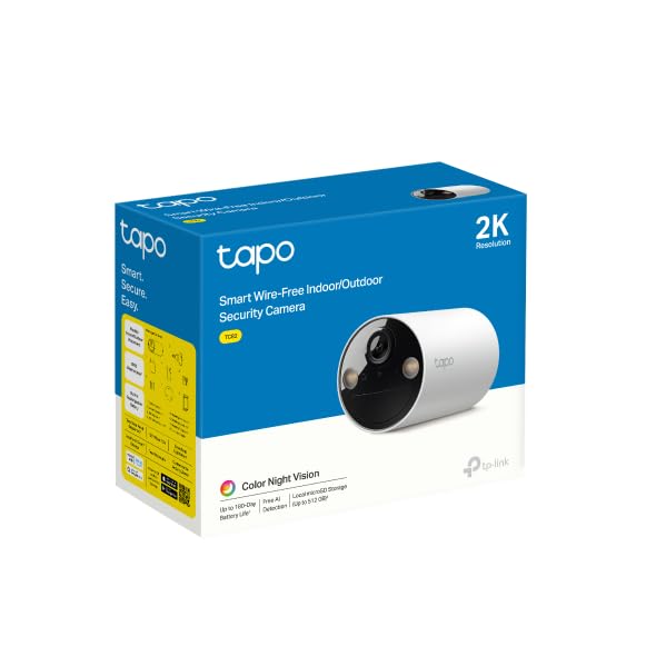 TP-Link Tapo Cámara Wi-Fi de Seguridad Exterior con batería de 180 días, 3MP, Visión Nocturna Full-Color, Funciona con Panel Solar. TC82