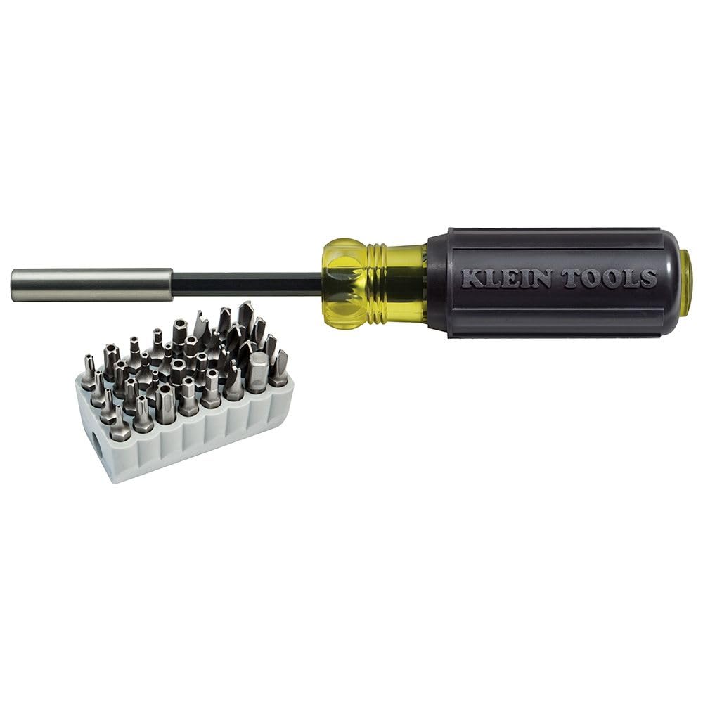 Klein Tools 32510 Desarmador de punta magnética con 32 puntas inviolables de diferentes tamaños en un cómodo soporte.