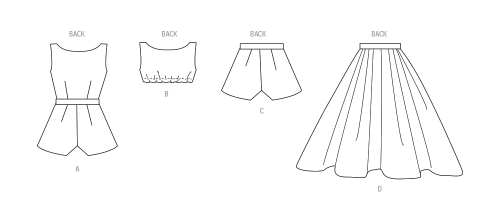 Butterick Misses - Conjunto de pijama clásico de los años 50, blusa Midriff, pantalones cortos y falda con patrón de costura, código de diseño B6939, tallas 6-8-10-12-14