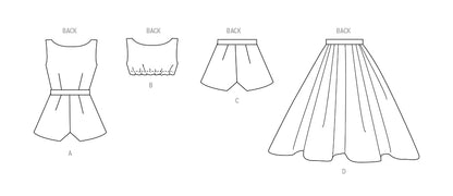 Butterick Misses - Conjunto de pijama clásico de los años 50, blusa Midriff, pantalones cortos y falda con patrón de costura, código de diseño B6939, tallas 6-8-10-12-14