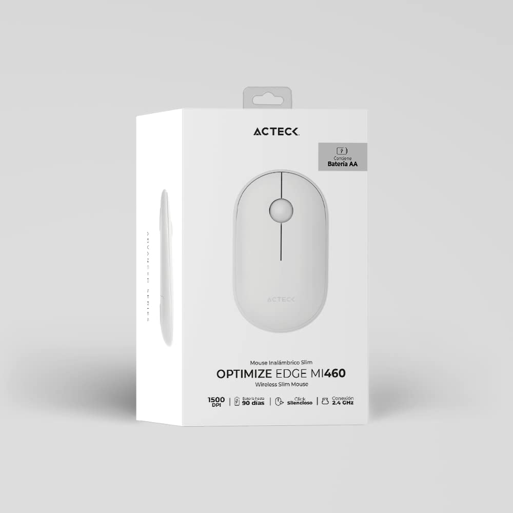 Acteck Mouse Inalambrico 2.4 GHz Optimize Edge MI460 / Diseño Delgado de 1600 dpi s 2 Botones + 1xBat AA Incluida Blanco Advanced Series