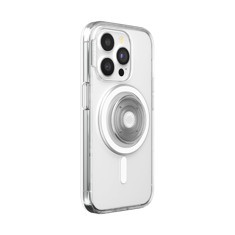 PopSockets - Funda para iPhone 15 Pro con Agarre Redondo para teléfono Compatible con MagSafe, Funda de teléfono para iPhone 15 Pro, Compatible con Carga inalámbrica, Transparente
