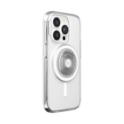 PopSockets - Funda para iPhone 15 Pro con Agarre Redondo para teléfono Compatible con MagSafe, Funda de teléfono para iPhone 15 Pro, Compatible con Carga inalámbrica, Transparente