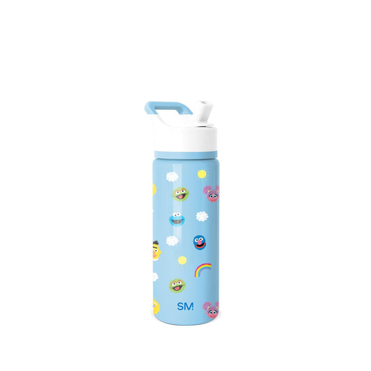 Simple Modern - Botella de agua Summit para niños con tapa de popote, vaso aislado de acero inoxidable de 18 onzas, para niños pequeños, escuela, amigos de la calle Sésamo