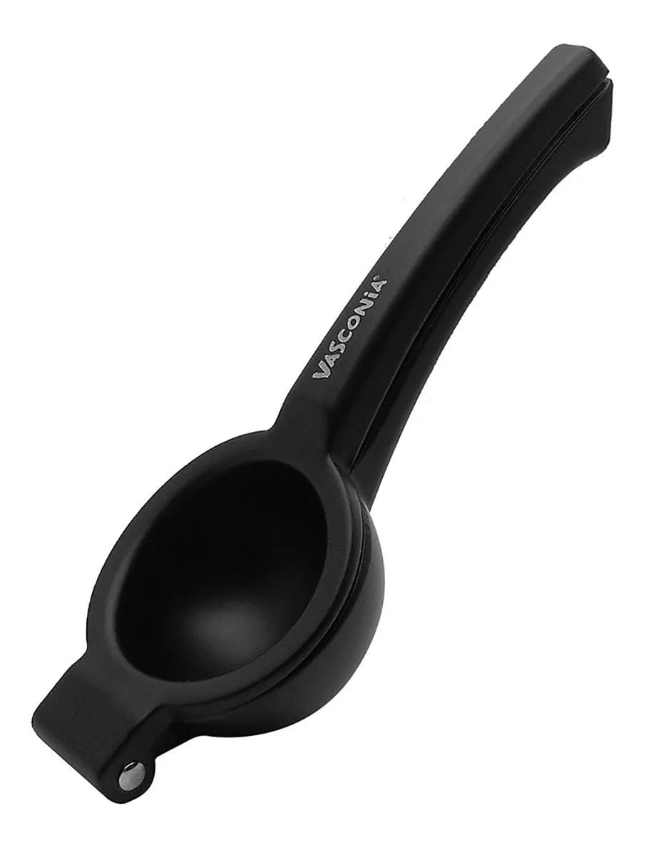 Exprimidor Grande de Limones Vasconia Básicos Color Negro, Hecho de Aluminio Anodizado de Gran Resistencia + 4048117 Tabla Para Picar Básicos de Bambú, Café, Mediana