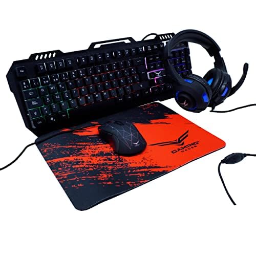 KIT GAMER 4 EN 1 NACEB NA-0925 / Kit teclado y Mouse Led RGB / Diadema LED Doble 3.5 mm + USB / Mousepad de alta precisión