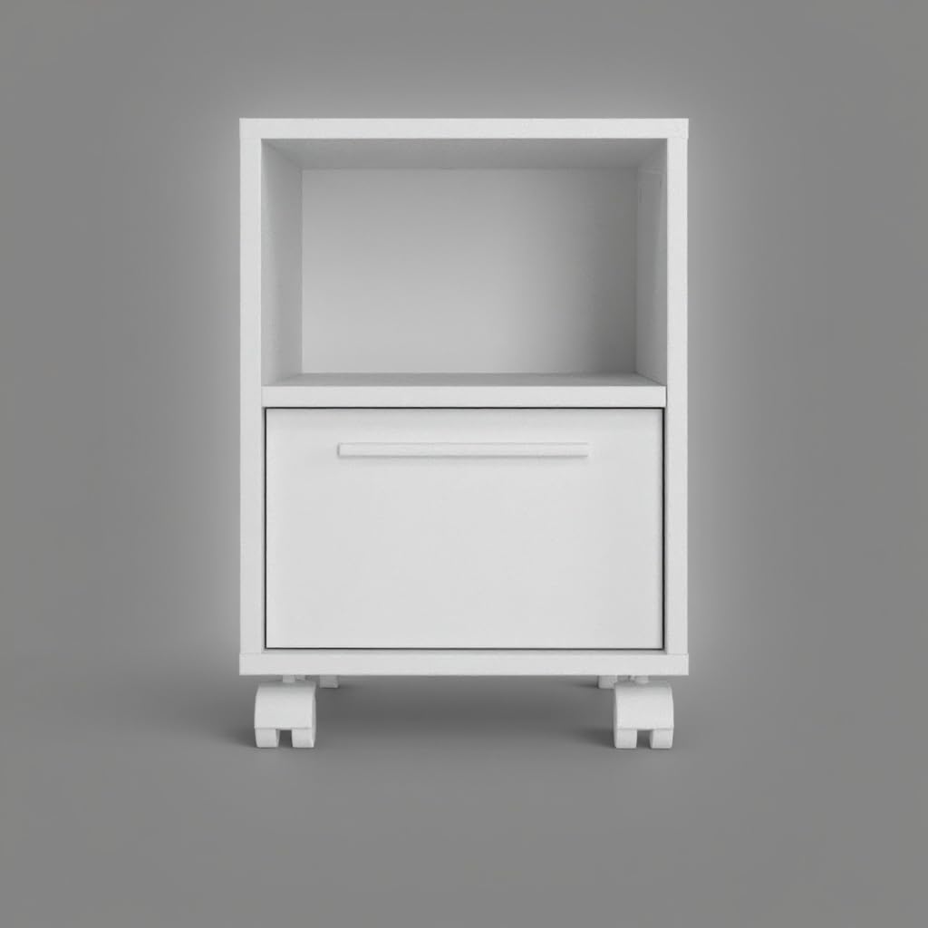 Midtown Concept Mesa Lateral de Noche, Mesita Auxiliar de Madera, Estilo Minimalista, Color Blanco