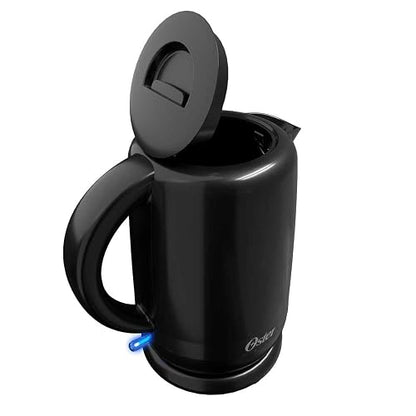 Oster Hervidor Eléctrico 1.7 Litros, Apagado Automático y Protección Antiderrame, Filtro Removible de Malla Fina, Base Giratoria 360°, Interruptor Iluminado, Negro,