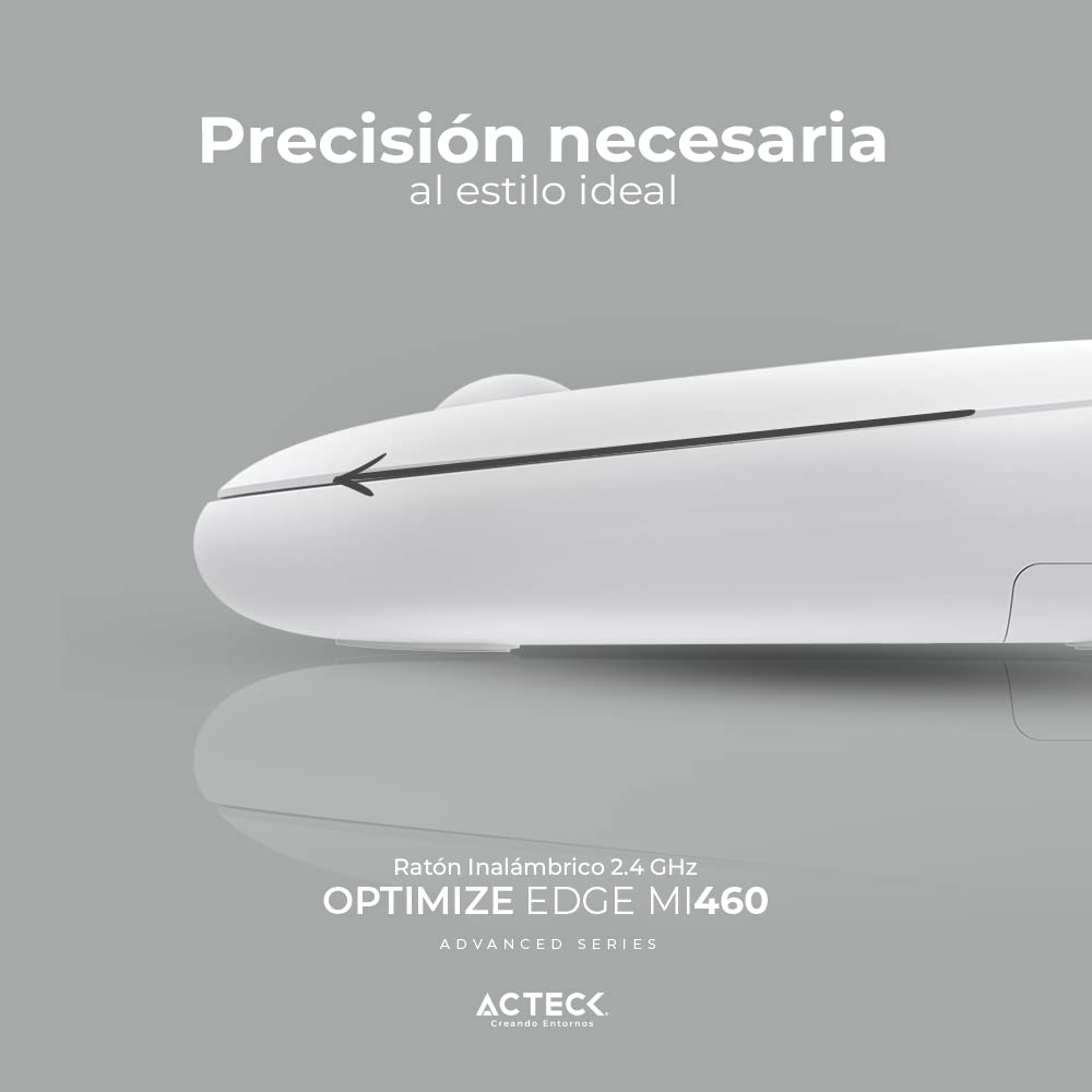 Acteck Mouse Inalambrico 2.4 GHz Optimize Edge MI460 / Diseño Delgado de 1600 dpi s 2 Botones + 1xBat AA Incluida Blanco Advanced Series