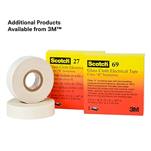 3M 69-3/4"X66' Glass Cloth Electrical Tape 69, 3/4" x 66', White