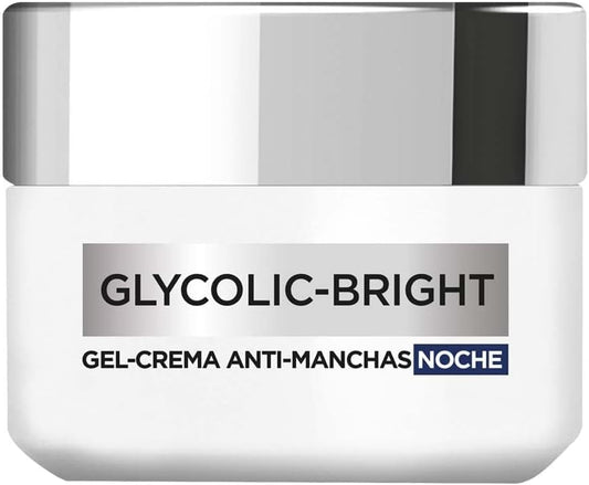 L'Oréal Paris crema noche antimanchas Glycolic Bright, 50ml - Gel crema facial con Acido Glicólico y Niacinamida que reduce todo tipo de manchas, Textura ligera y de rápida absorción.
