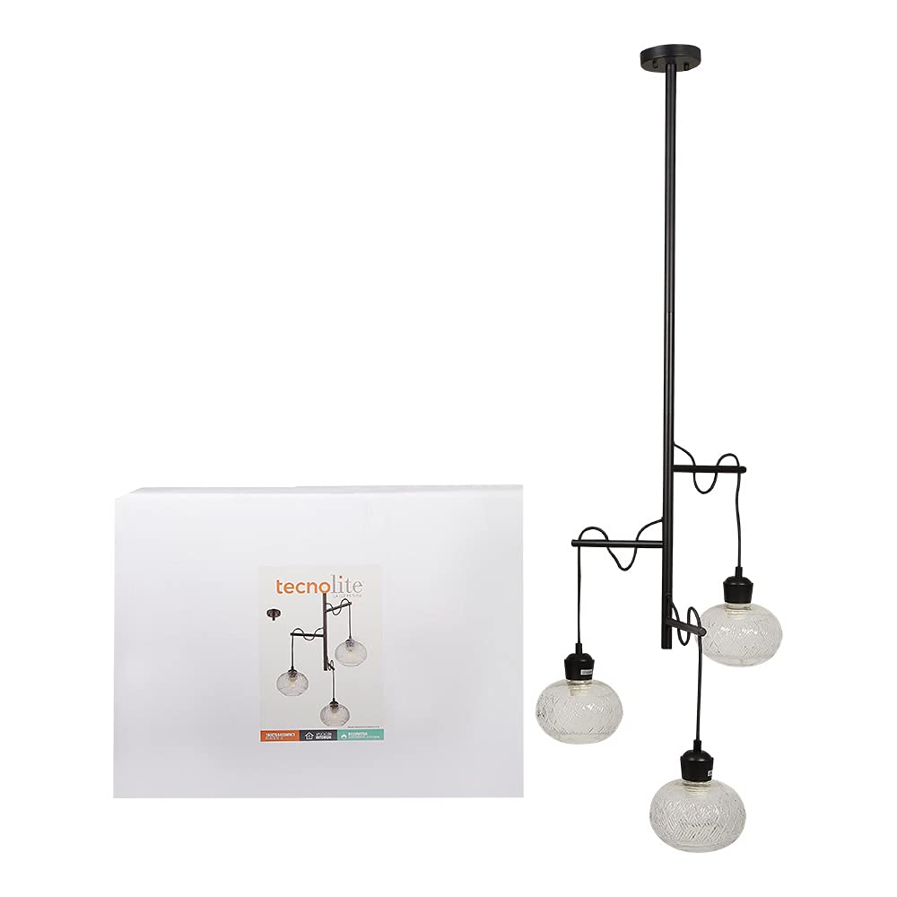Tecnolite Lampara Colgante Aluminio Negro/Cristal 25.5W 100V 180CTL8403MVCT, Grande