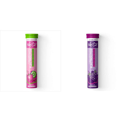 Seltz Electrolitos Tabletas Efervescentes, Sabores Surtidos, 2 Pack 26 Tabletas - Fresa-Kiwi + Uva - 2 Pack