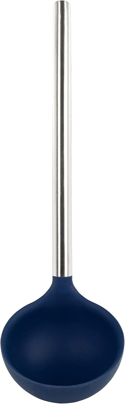 Tovolo - Cucharón de silicona con mango de acero inoxidable para cocinar enlatado, servir sopa, sopa, salsa, cuchara grande para utensilios de cocina, apto para lavaplatos, silicona sin BPA, índigo