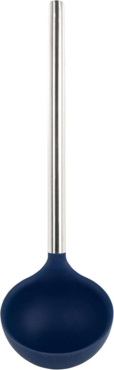 Tovolo - Cucharón de silicona con mango de acero inoxidable para cocinar enlatado, servir sopa, sopa, salsa, cuchara grande para utensilios de cocina, apto para lavaplatos, silicona sin BPA, índigo