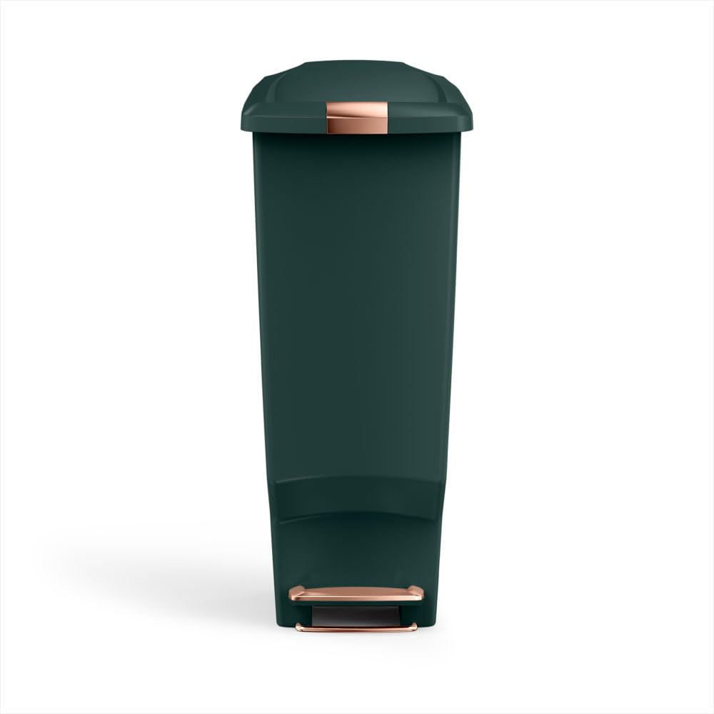 simplehuman Bote de Basura Cocina Slim, 40L con Pedal de Acero Duradero, Tapa con Seguro Antimascotas, Color Hunter - Hunter