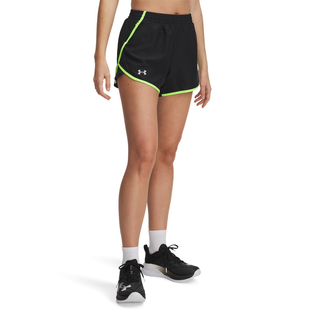 Under Armour Fly By Shorts Deportivos para Mujer - (014) Negro - Hyper Green - Reflectivo - M
