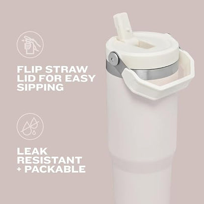 Stanley IceFlow - Vaso de acero inoxidable – Botella de agua aislada al aspiradora para el hogar, la oficina o el automóvil, taza reutilizable con popote resistente a fugas, tapa fría durante 12 horas o
