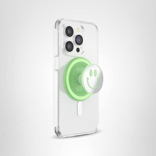 PopSockets - Empuñadura para teléfono con Soporte expandible, Compatible con MagSafe, Anillo Adaptador para MagSafe Incluido, Compatible con Carga inalámbrica, Matcha Dew Happy Reflex