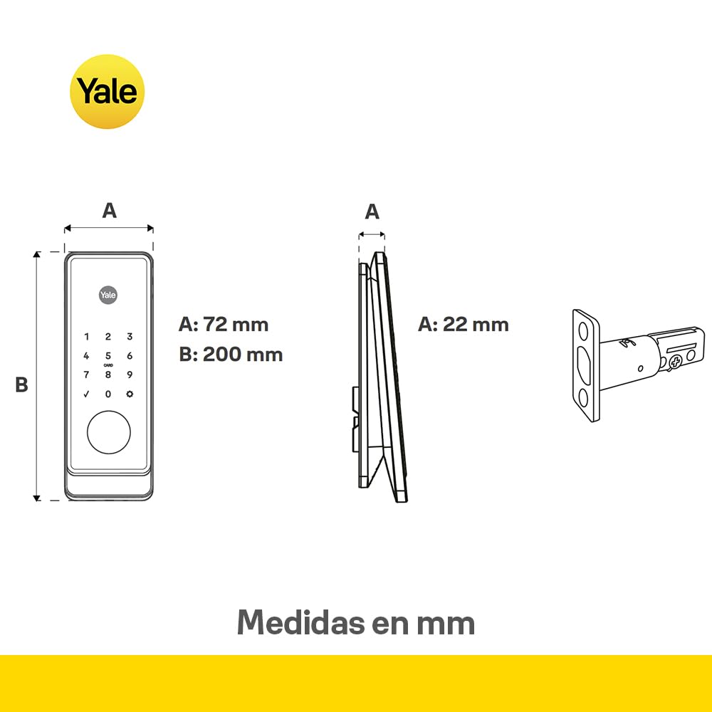 Yale Cerradura Inteligente Biométrica Tipo Jaladera Gemini Mini Con Hub Wifi | Huella Dactilar, Código, Tarjeta, App y Llave | Negro |Para Puertas de Madera y Metal