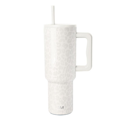 Simple Modern Trek Vaso Térmico con Asa y Popote, Acero Inoxidable, 890-1180 ml - 1180 ml - Pattern: Cream Leopard