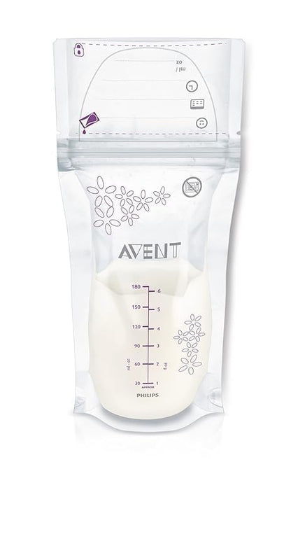 Philips AVENT Bolsas de almacenamiento de leche materna, transparente, 6 onzas, paquete de 50