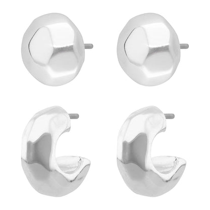 Nine West Aretes Plateado | Color plateado, 2 pares, diseño huggies, aleación de metales