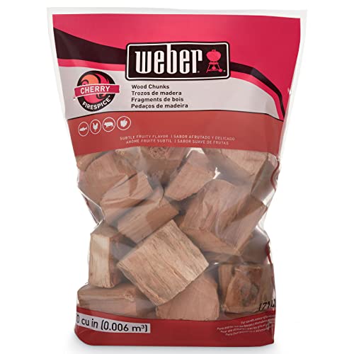 Weber - TROZOS DE MADERA DE CEREZO | 350 cu. in., sabor afrutado sutil, pescado, aves, cerdo