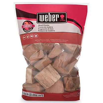 Weber - TROZOS DE MADERA DE CEREZO | 350 cu. in., sabor afrutado sutil, pescado, aves, cerdo