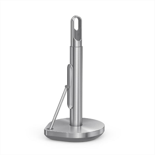 simplehuman Porta Toallas de Papel con Aspersor, Acero Inoxidable Cepillado | Dispensador Todo en Uno de Toallas de Papel y Limpiador, Bomba Rellenable de 6 oz, Corte con Una Sola Mano y Base con Peso