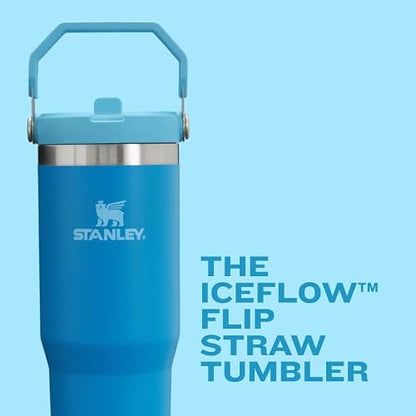 Stanley IceFlow - Vaso de acero inoxidable – Botella de agua aislada al aspiradora para el hogar, la oficina o el automóvil, taza reutilizable con popote resistente a fugas, tapa fría durante 12 horas o