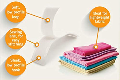 Velcro Marca Elegante y Delgada para Telas, Cinta de 6 pies x 3/4 Pulgadas, Color Blanco, Suave en la Piel, Ultra Ligera con tecnología de Carril de Costura