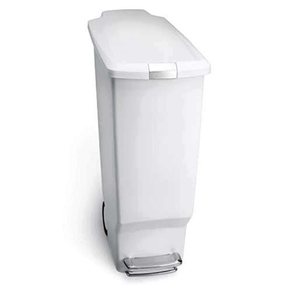simplehuman, bote de basura estrecho con pedal, plástico blanco, 40 L