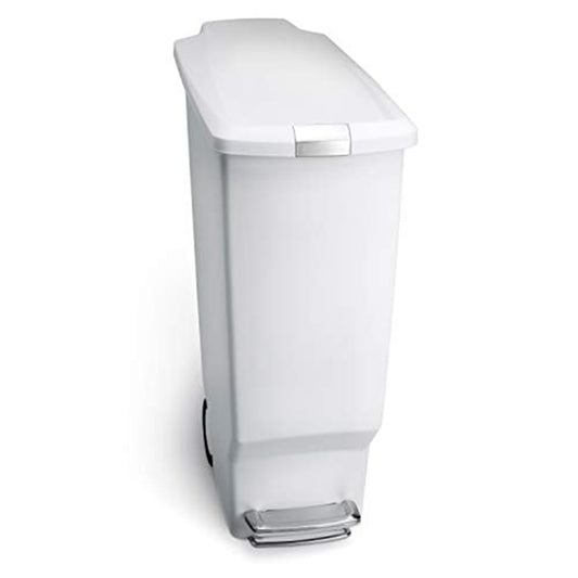 simplehuman, bote de basura estrecho con pedal, plástico blanco, 40 L