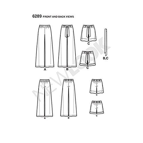 Simplicity Creative Patterns New Look 6289 - Pantalones o Pantalones Cortos para Mujer y cinturón de Corbata, A (8-10-12-14-16-18)