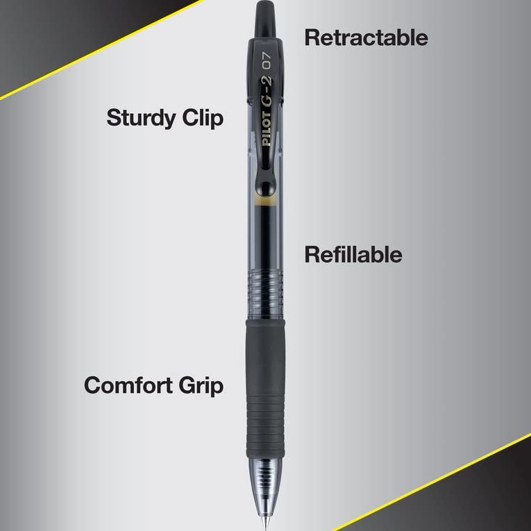 Bolígrafo Gel Pilot G2, Punto Fino (0.7 mm), Paquete con 20 Piezas Colores Surtidos, Recargable