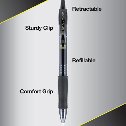 Bolígrafo Gel Pilot G2, Punto Fino (0.7 mm), Paquete con 20 Piezas Colores Surtidos, Recargable